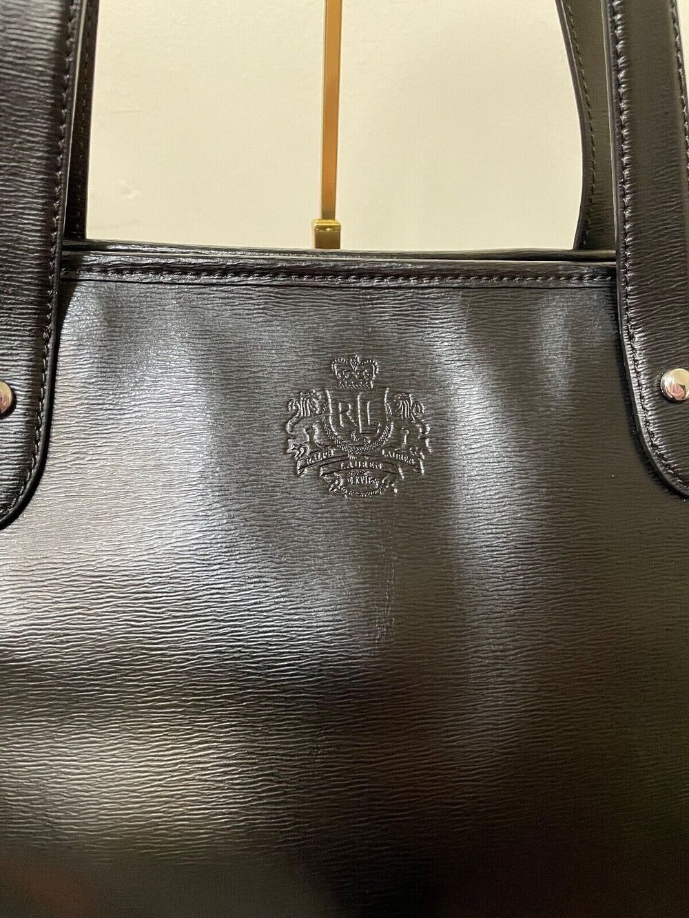 Lauren Ralph Lauren Newbury Black Saffiano Classic Coated Leather Tote Black VTG